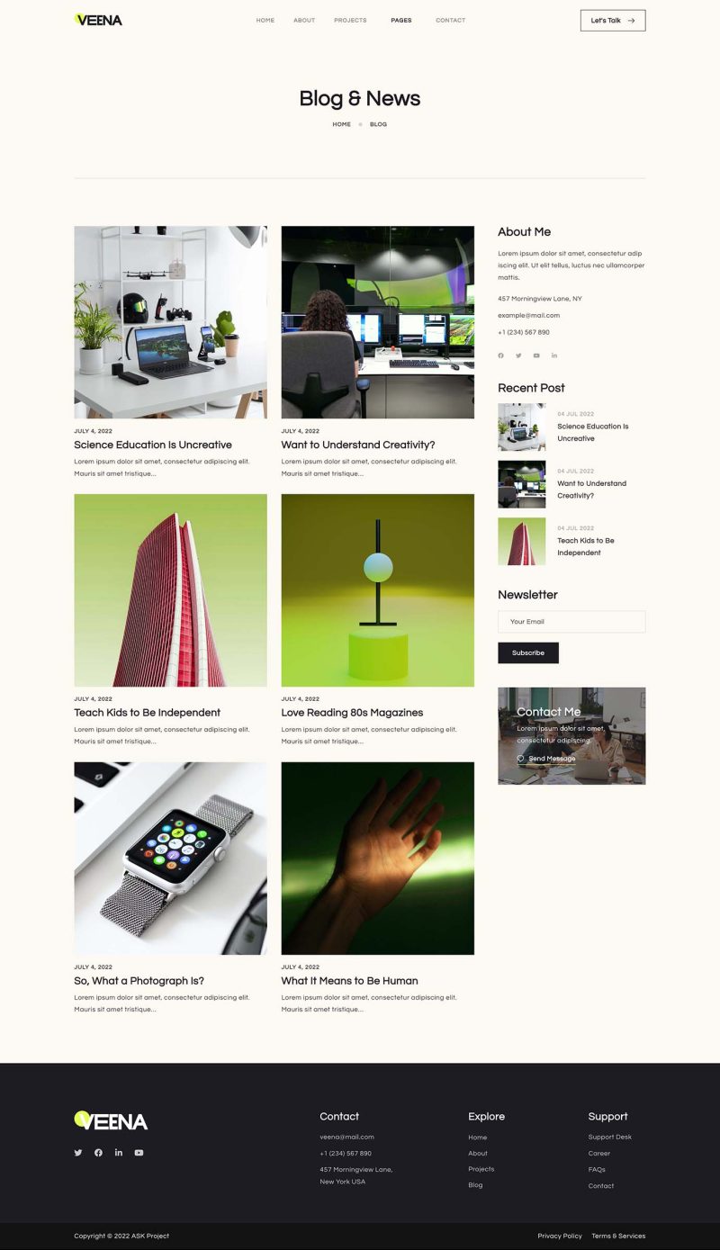 Blog — Veena - Personal Creative Portfolio Elementor Template