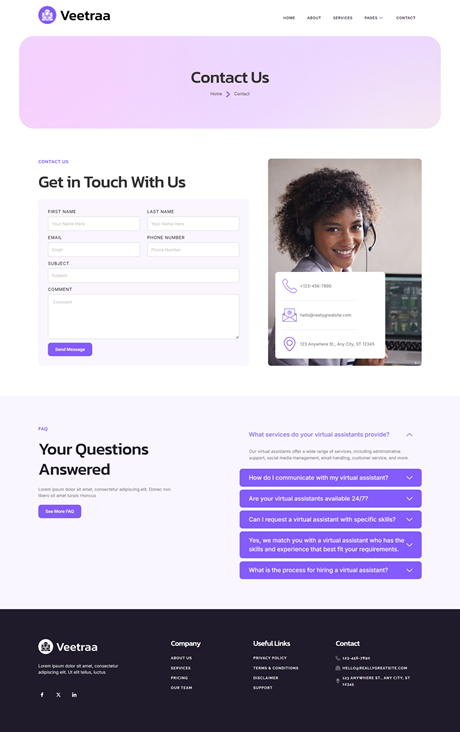 Contact — Veetraa - Virtual Assistant Service Elementor Template