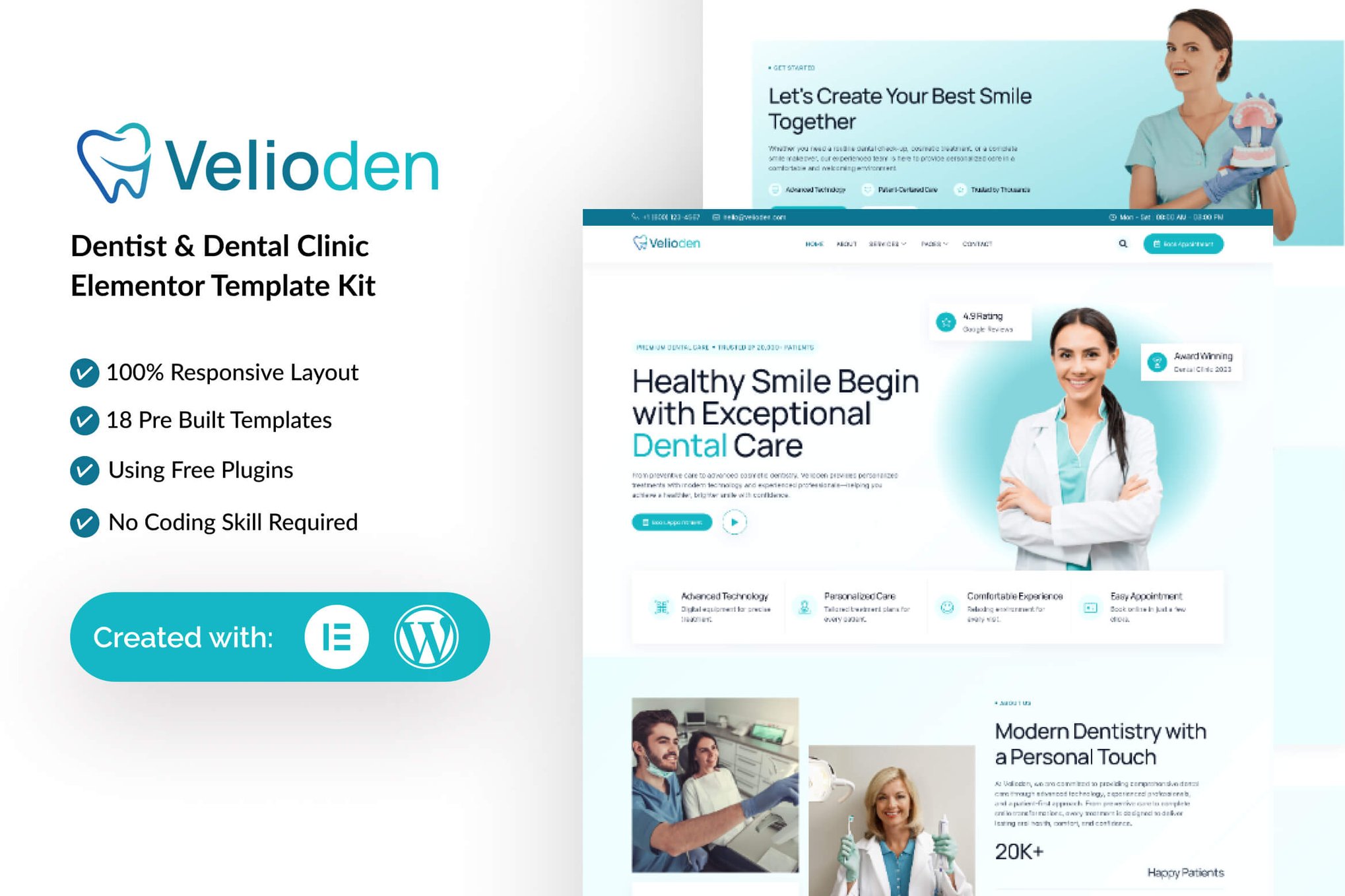 Velioden - Dentist & Dental Clinic Elementor Template — Elementor template kit cover