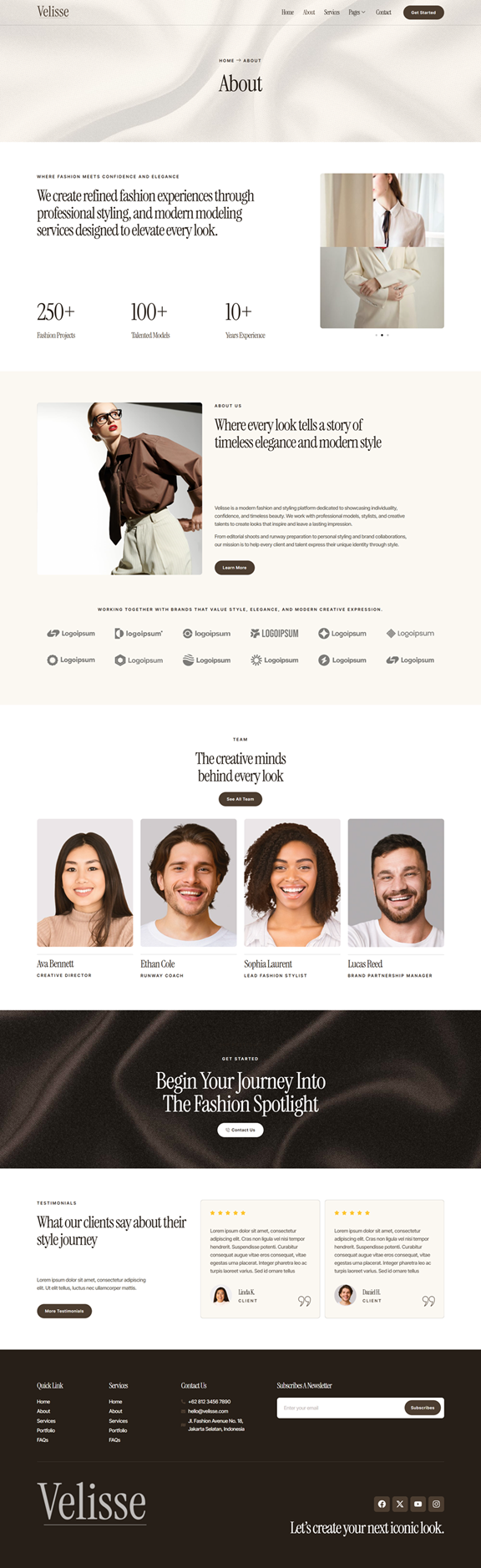 About — Velisse - Model Fashion & Styling Elementor Template