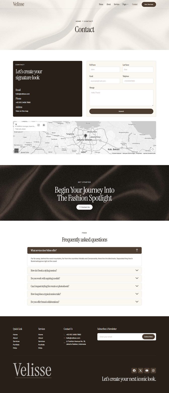 Contact — Velisse - Model Fashion & Styling Elementor Template