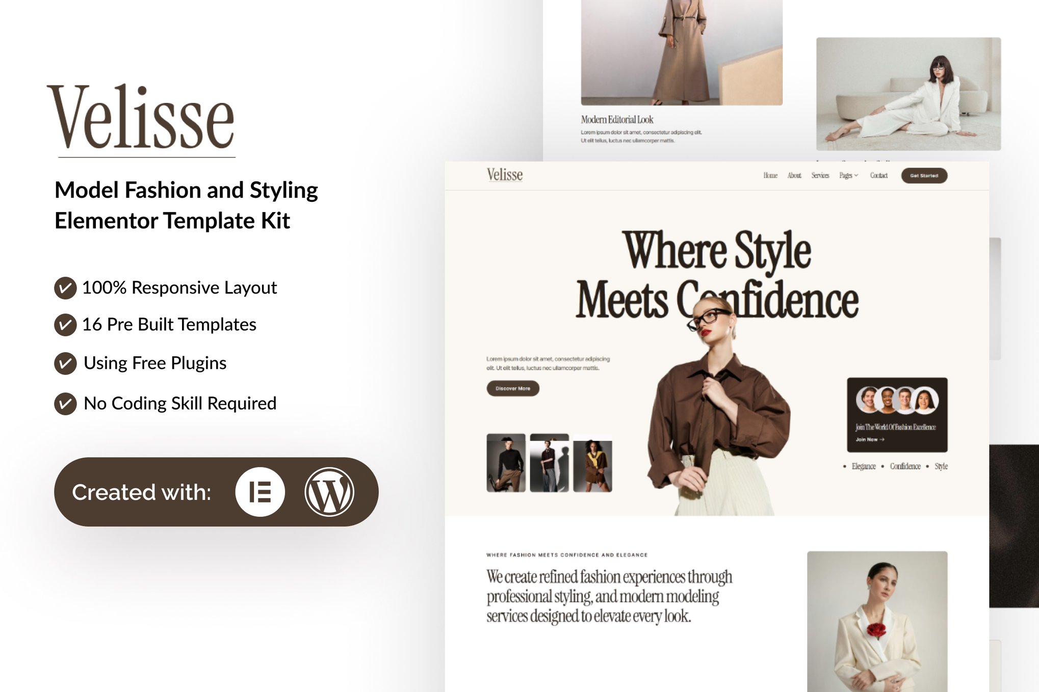Velisse - Model Fashion & Styling Elementor Template — Elementor template kit cover