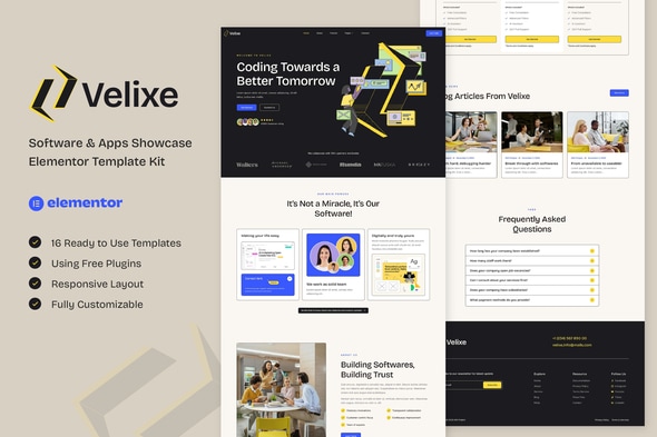 Velixe - Software & Apps Showcase Elementor Template — Elementor template kit cover