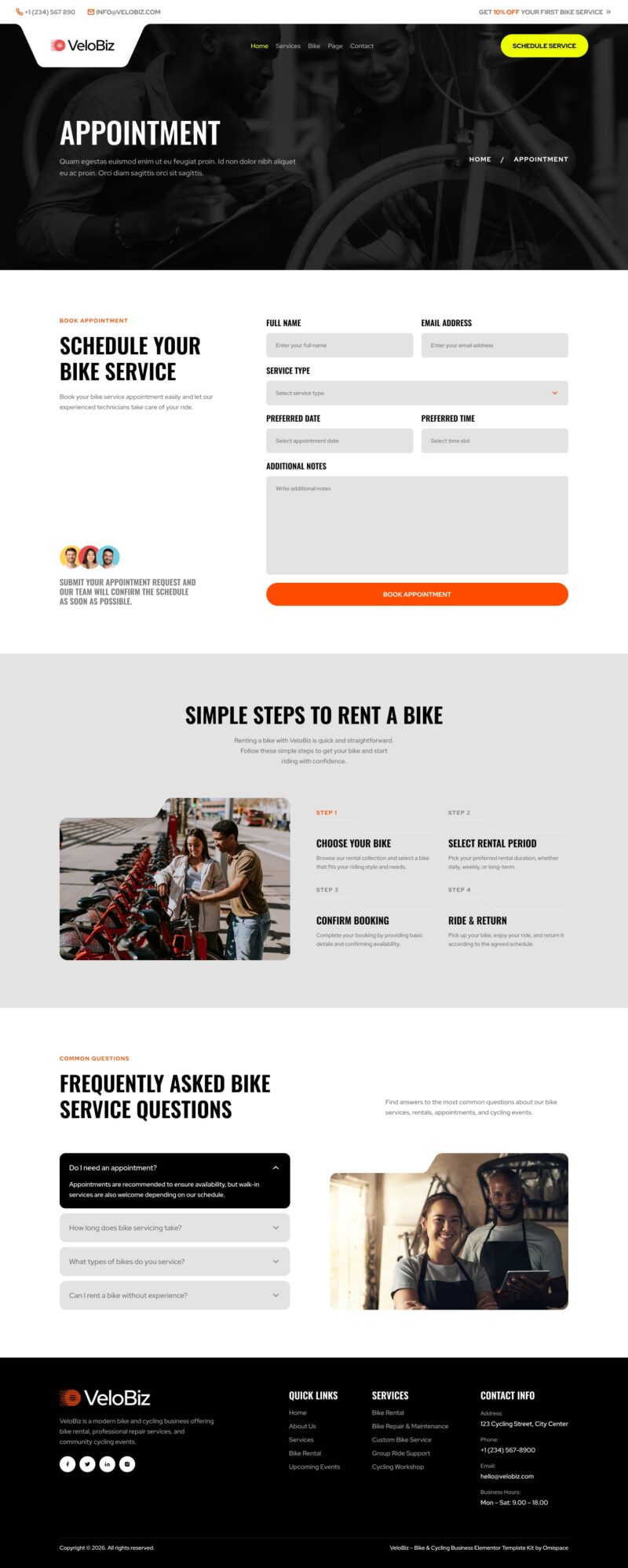 Appointment — VeloBiz – Bike & Cycling Business Elementor Template
