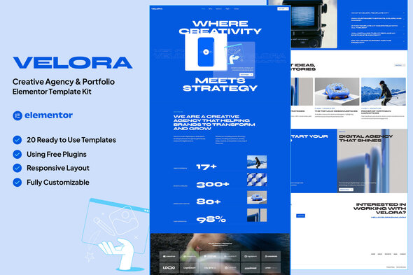 Velora - Creative Agency & Portfolio Elementor Template — Elementor template kit cover
