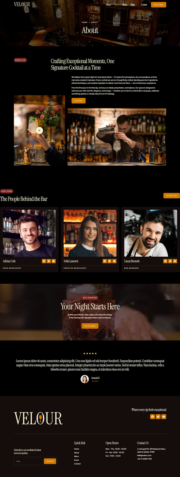 About — Velour - Bar & Cocktails Elementor Template