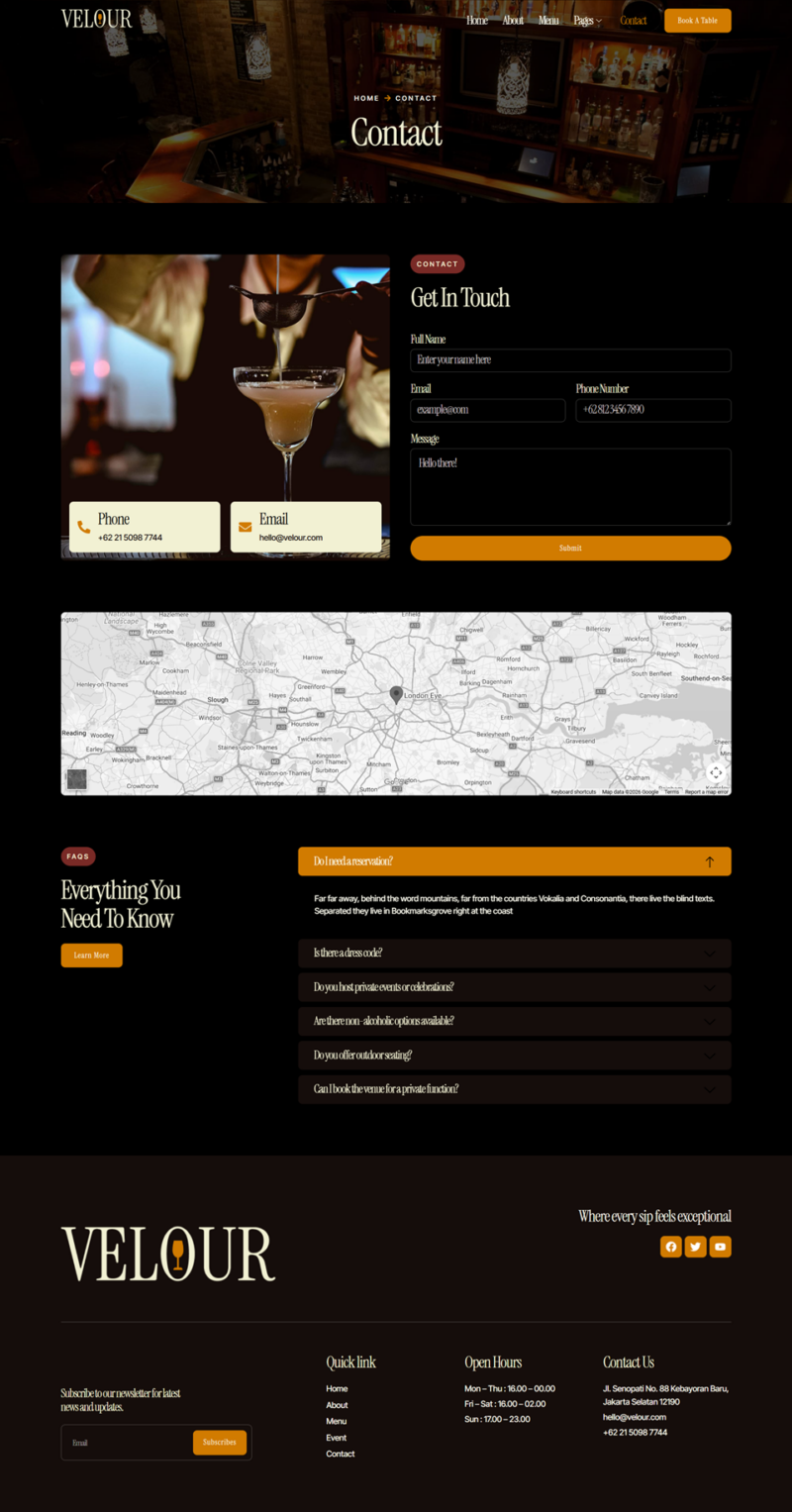 Contact — Velour - Bar & Cocktails Elementor Template