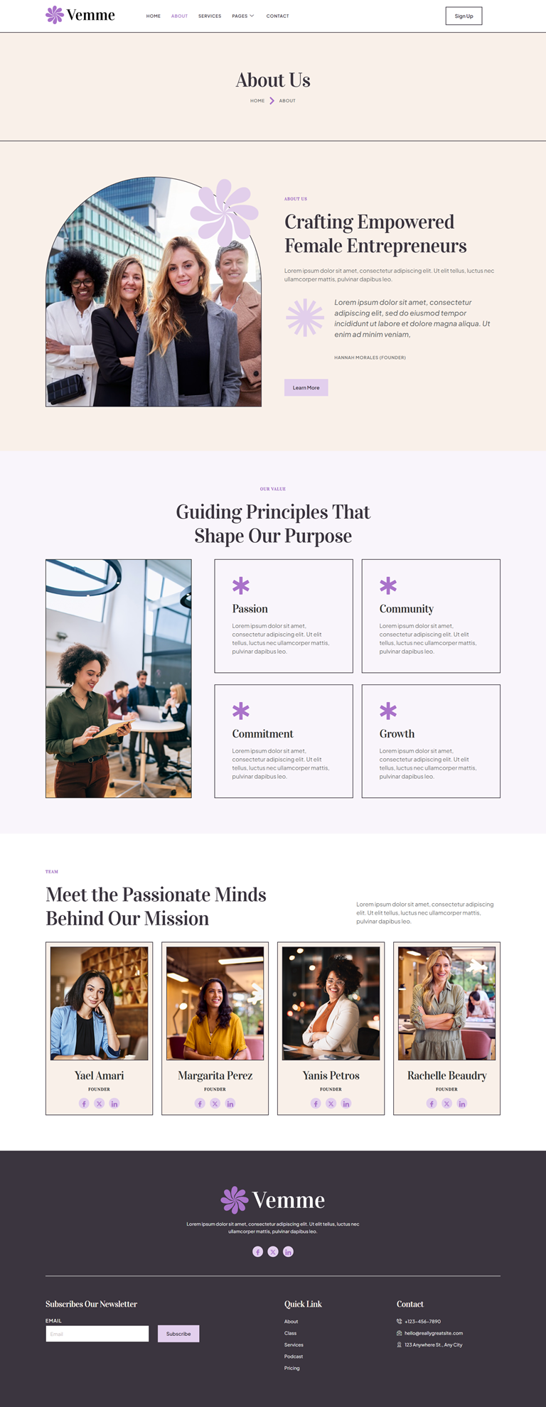 About Us — Vemme - Feminine Business Coaching Elementor Template