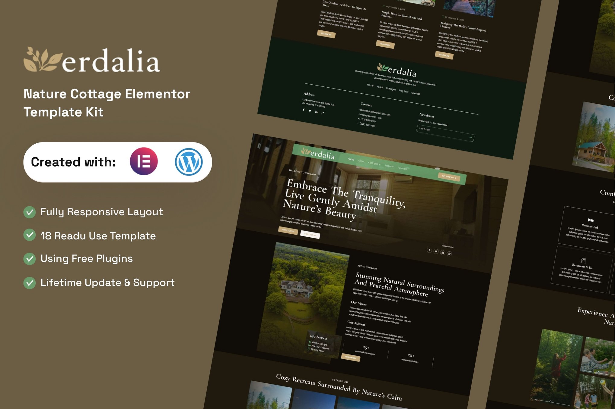 Verdalia - Nature Cottage Elementor Template — Elementor template kit cover