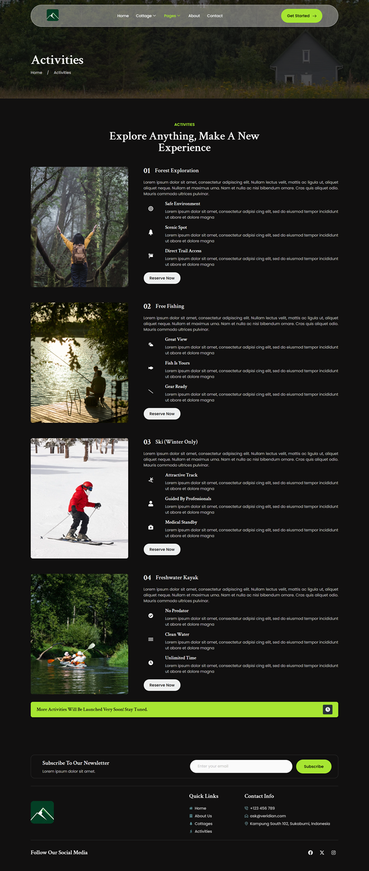 Activities — Veridian - Nature Cottage Elementor Template