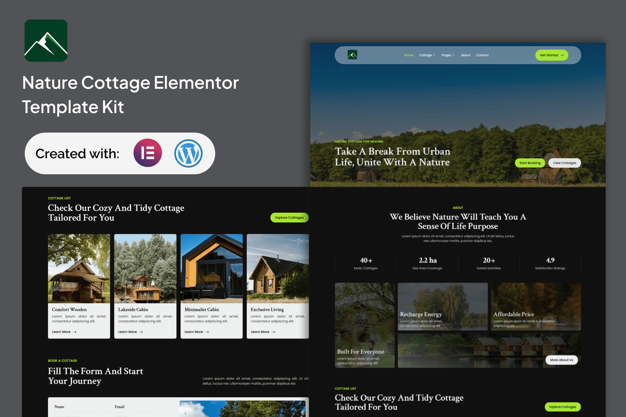 Veridian - Nature Cottage Elementor Template — Elementor template kit cover