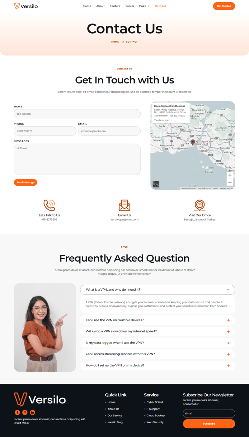 Contact — Versilo - VPN Service & Proxy Security Elementor Template