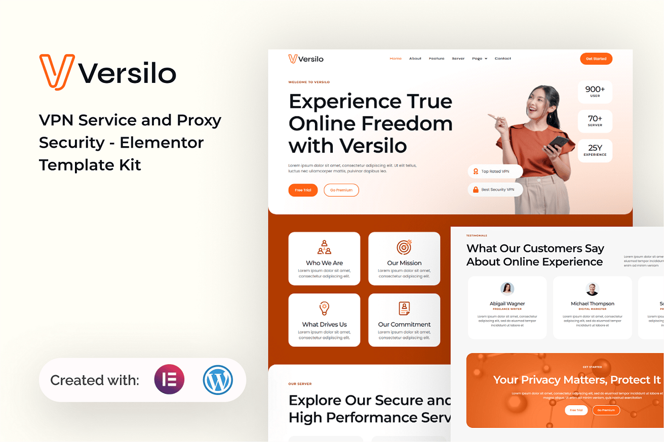 Versilo - VPN Service & Proxy Security Elementor Template — Elementor template kit cover
