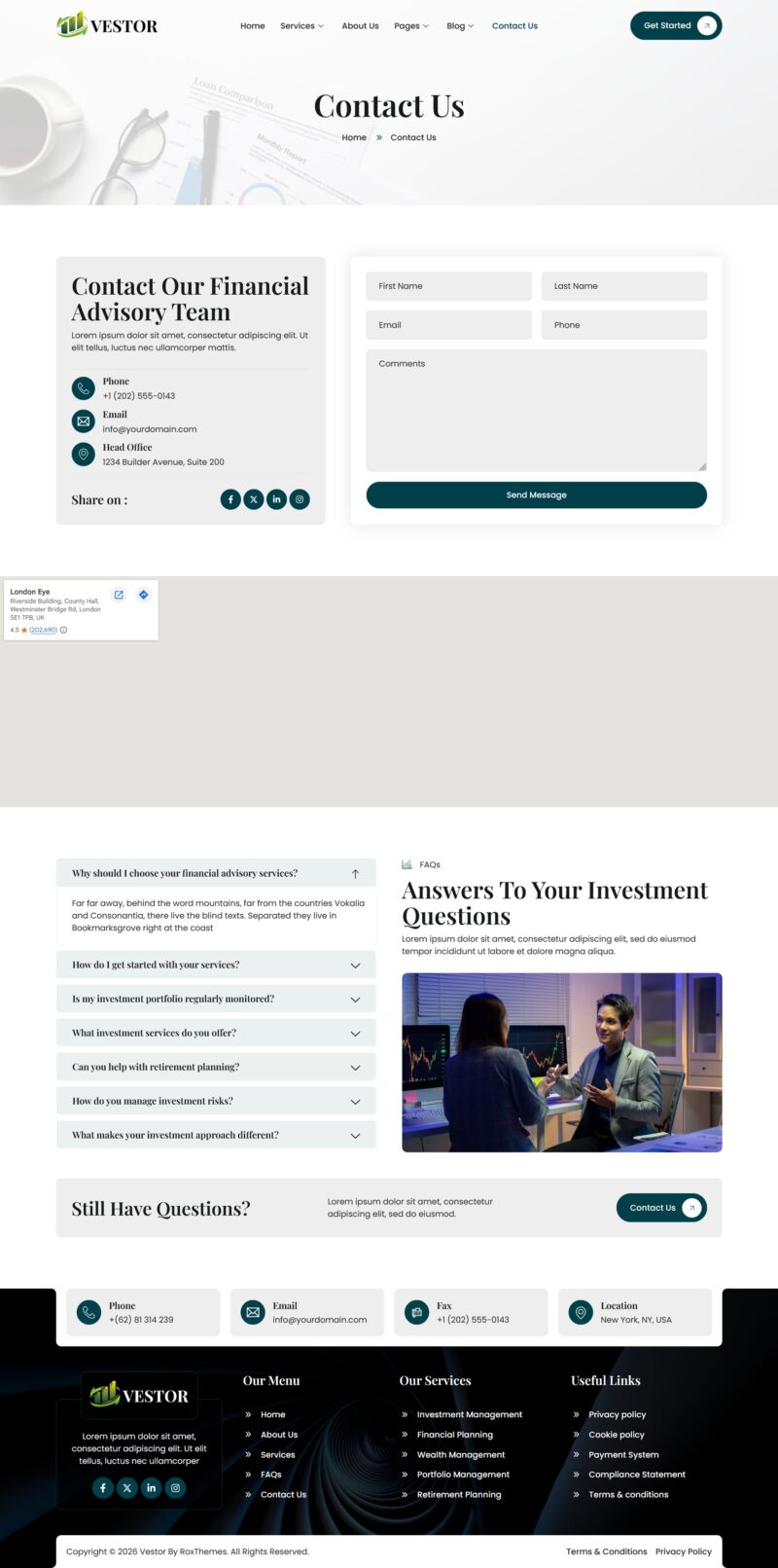 Contact Us — Vestor - Finance & Investment Manager Elementor Template