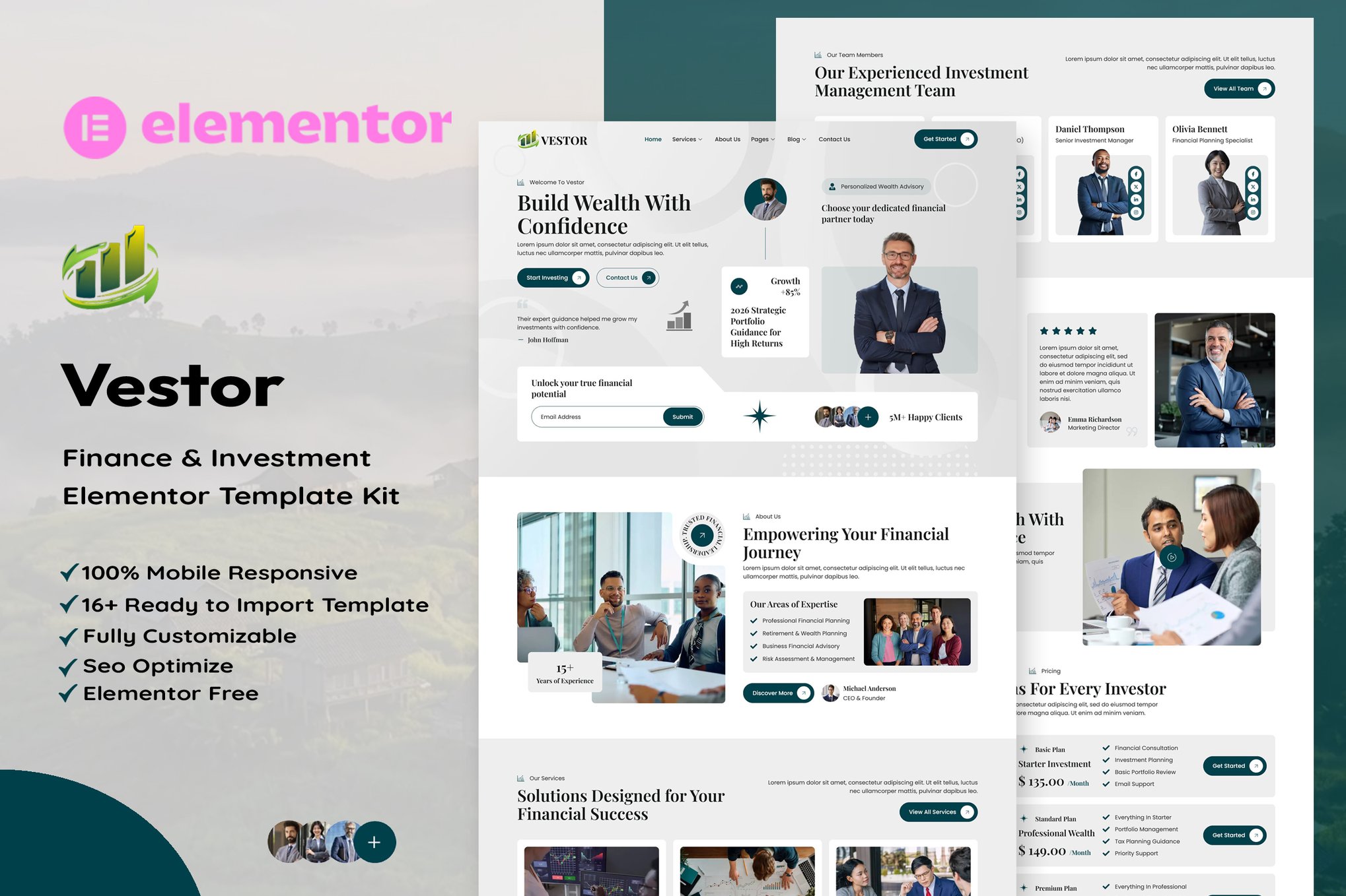 Vestor - Finance & Investment Manager Elementor Template — Elementor template kit cover