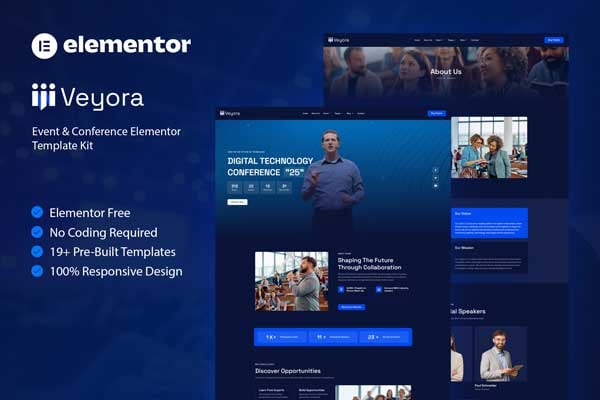 Veyora - Event & Conference Elementor Template — Elementor template kit cover