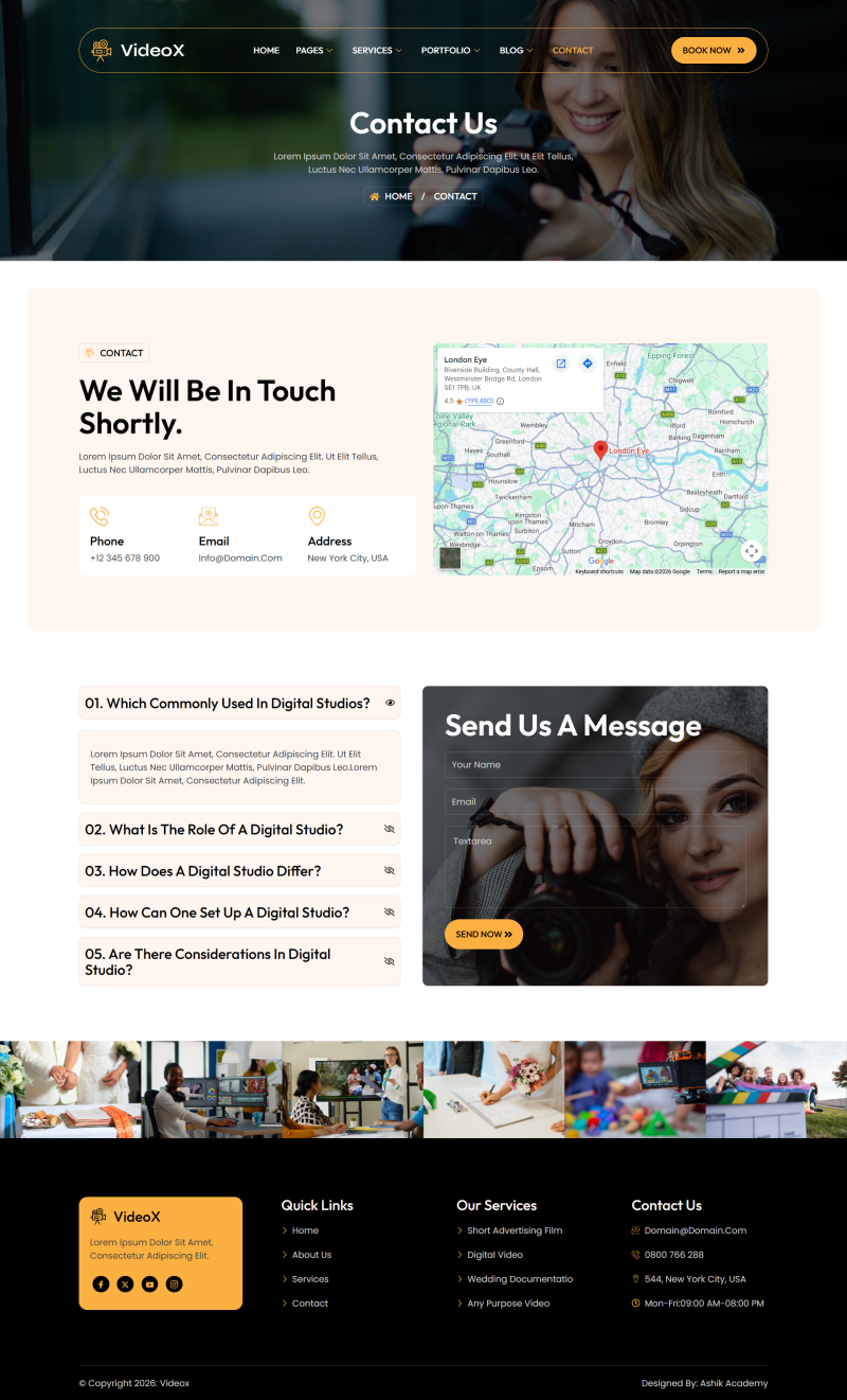 Contact — Videox - Photography & Videography Services Elementor Template