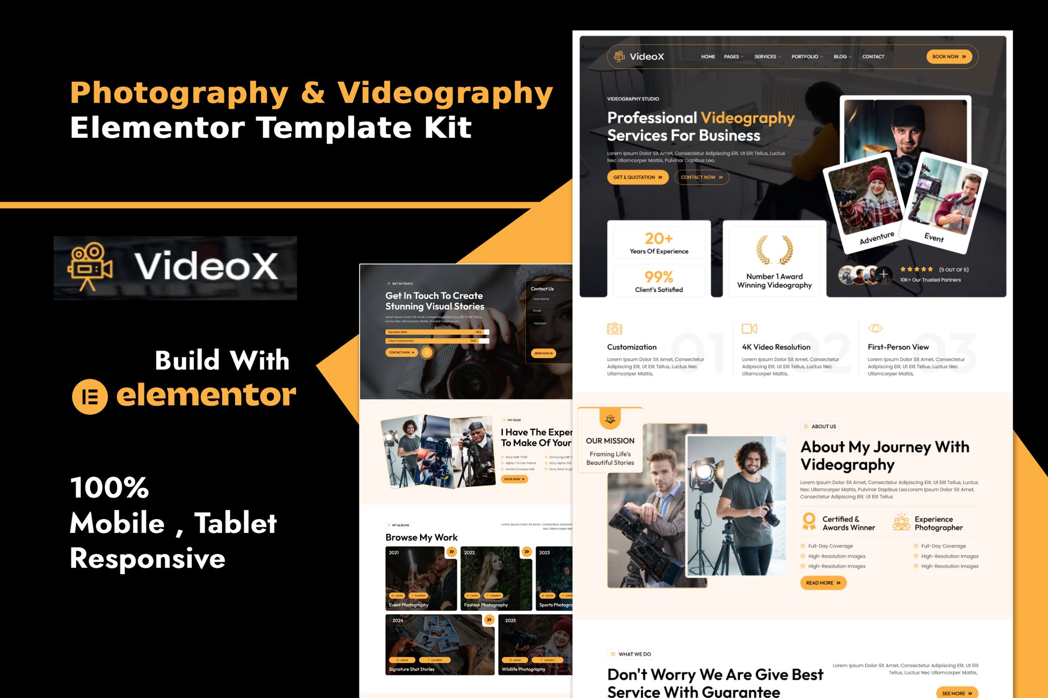 Videox - Photography & Videography Services Elementor Template — Elementor template kit cover