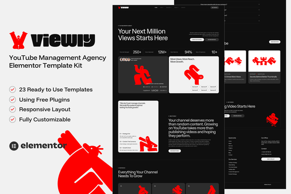 Viewly — YouTube Management Agency Elementor Template — Elementor template kit cover
