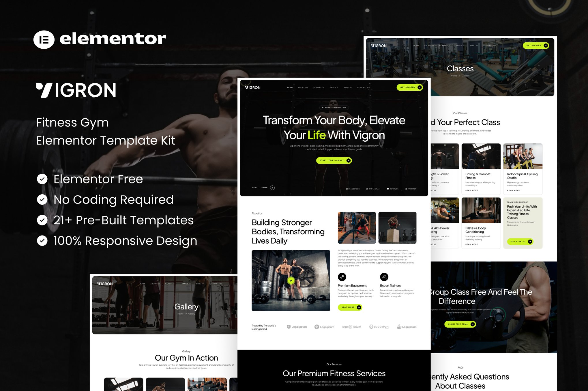Vigron - Fitness Gym Elementor Template — Elementor template kit cover