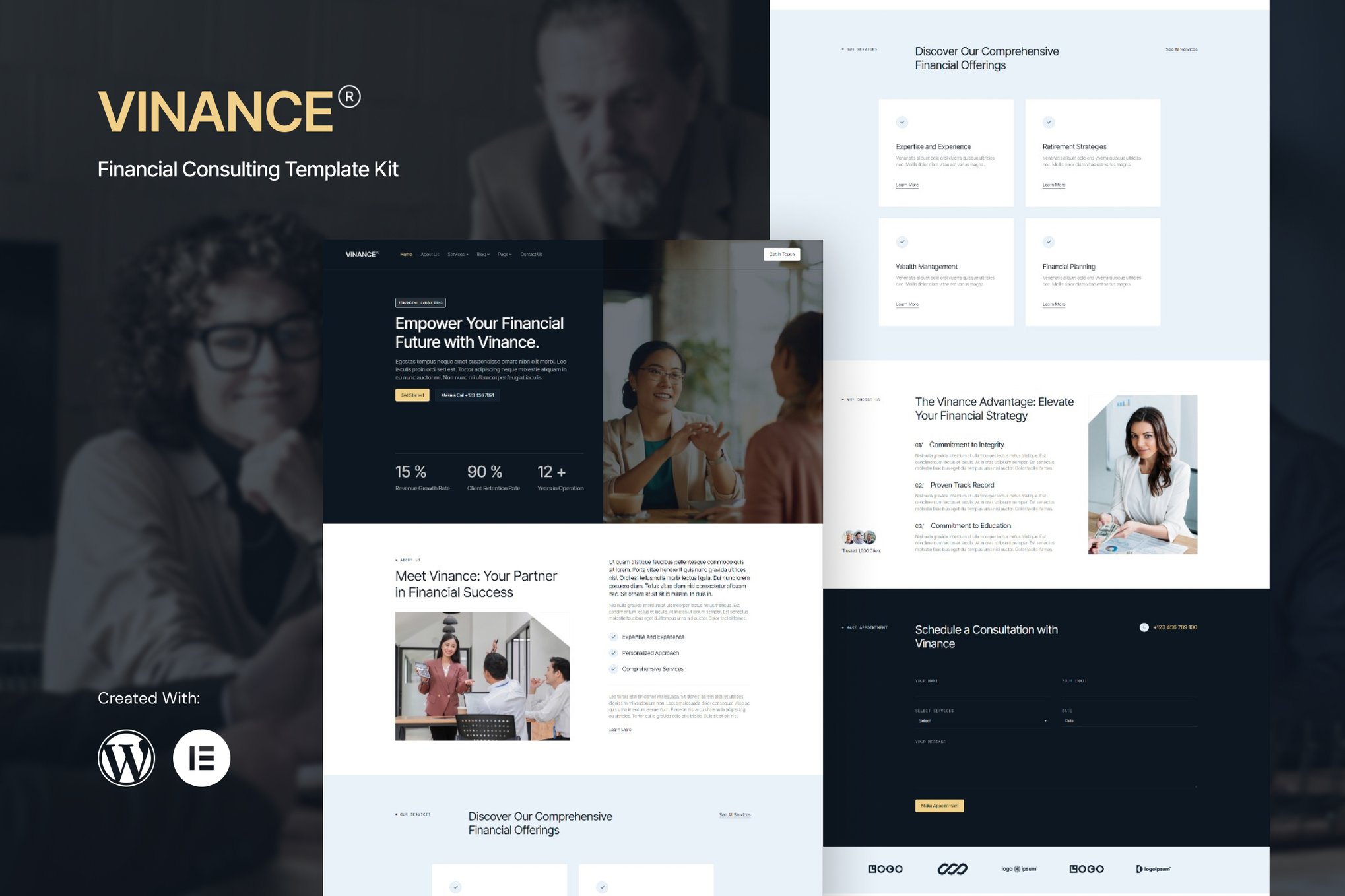 Vinance - Financial Consulting Elementor Template — Elementor template kit cover