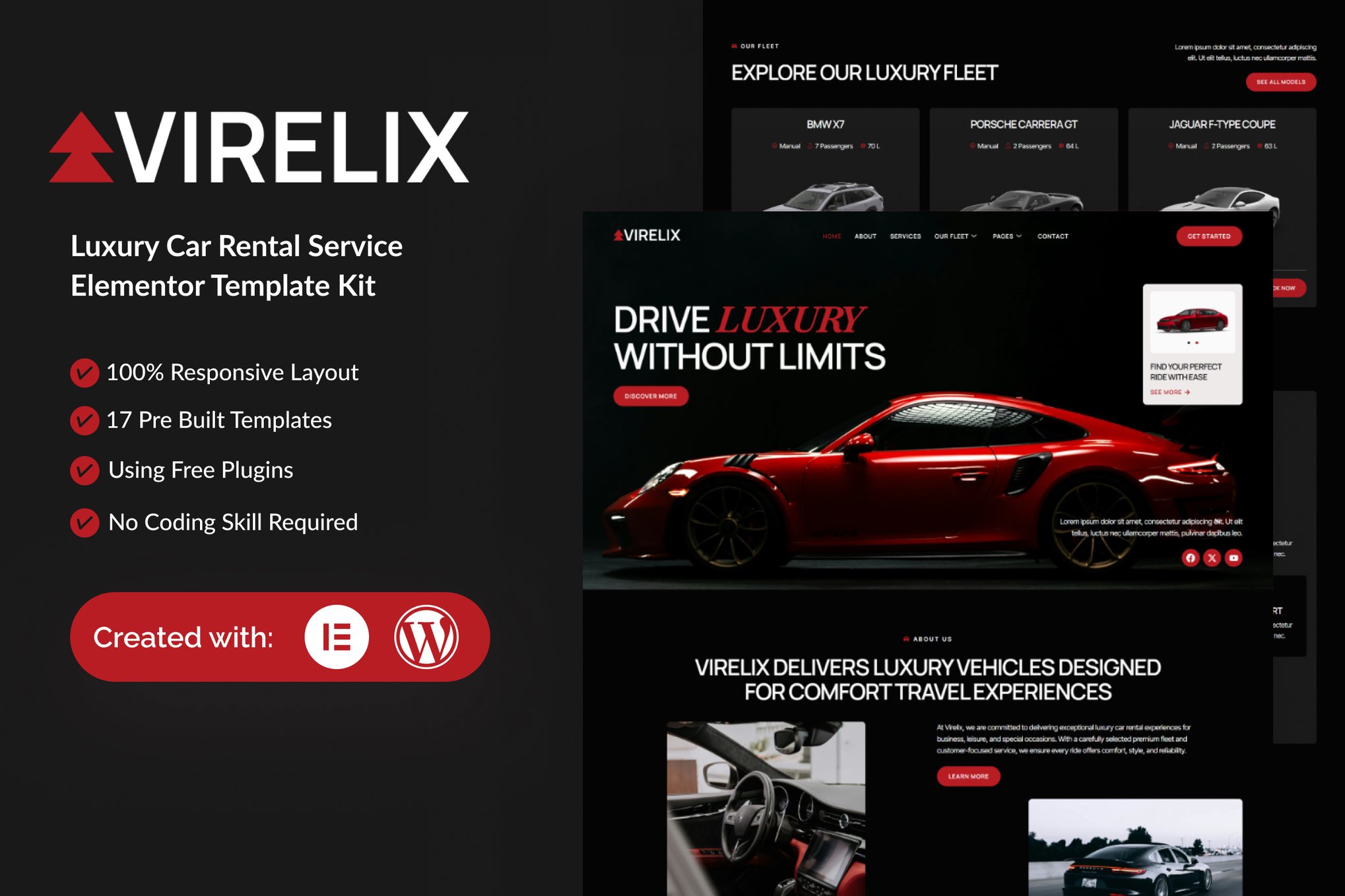 Virelix - Luxury Car Rental Service Elementor Template — Elementor template kit cover