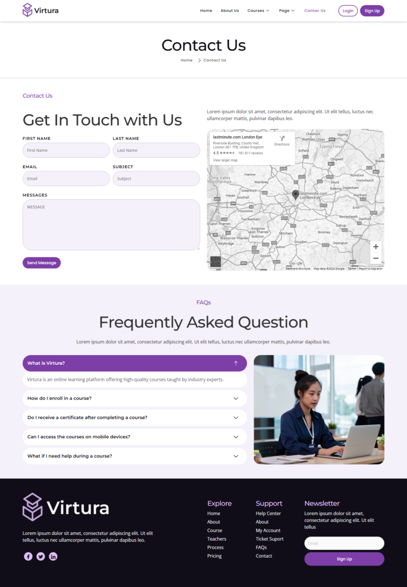 Contact Us — Virtura - Online Course & Education Elementor Template