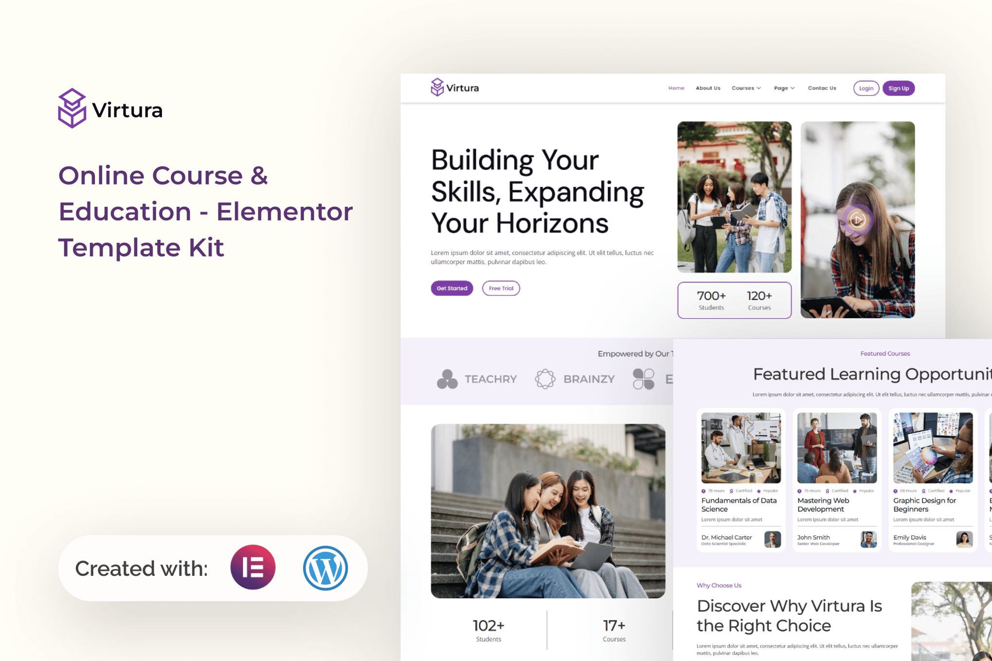 Virtura - Online Course & Education Elementor Template — Elementor template kit cover