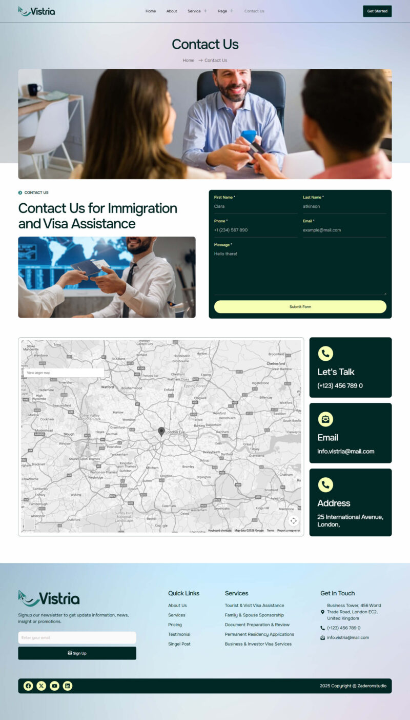 Contact Us — Vistria - Immigration & Visa Consultant Elementor Template