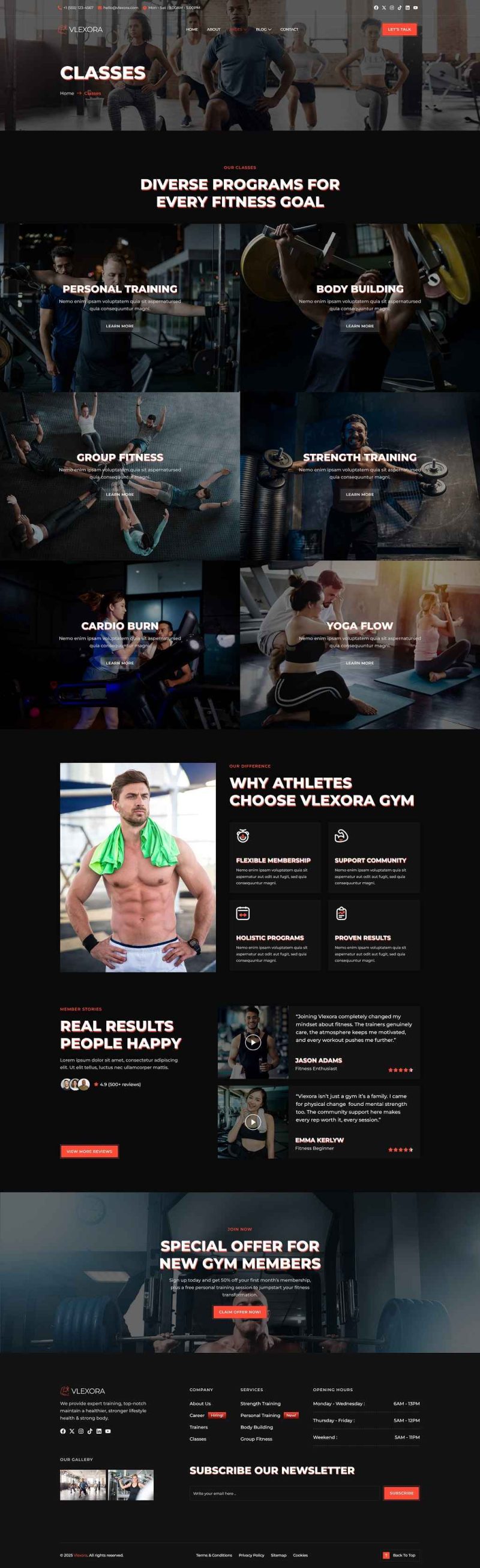 Classes — Vlexora - Gym & Fitness Center Elementor Template