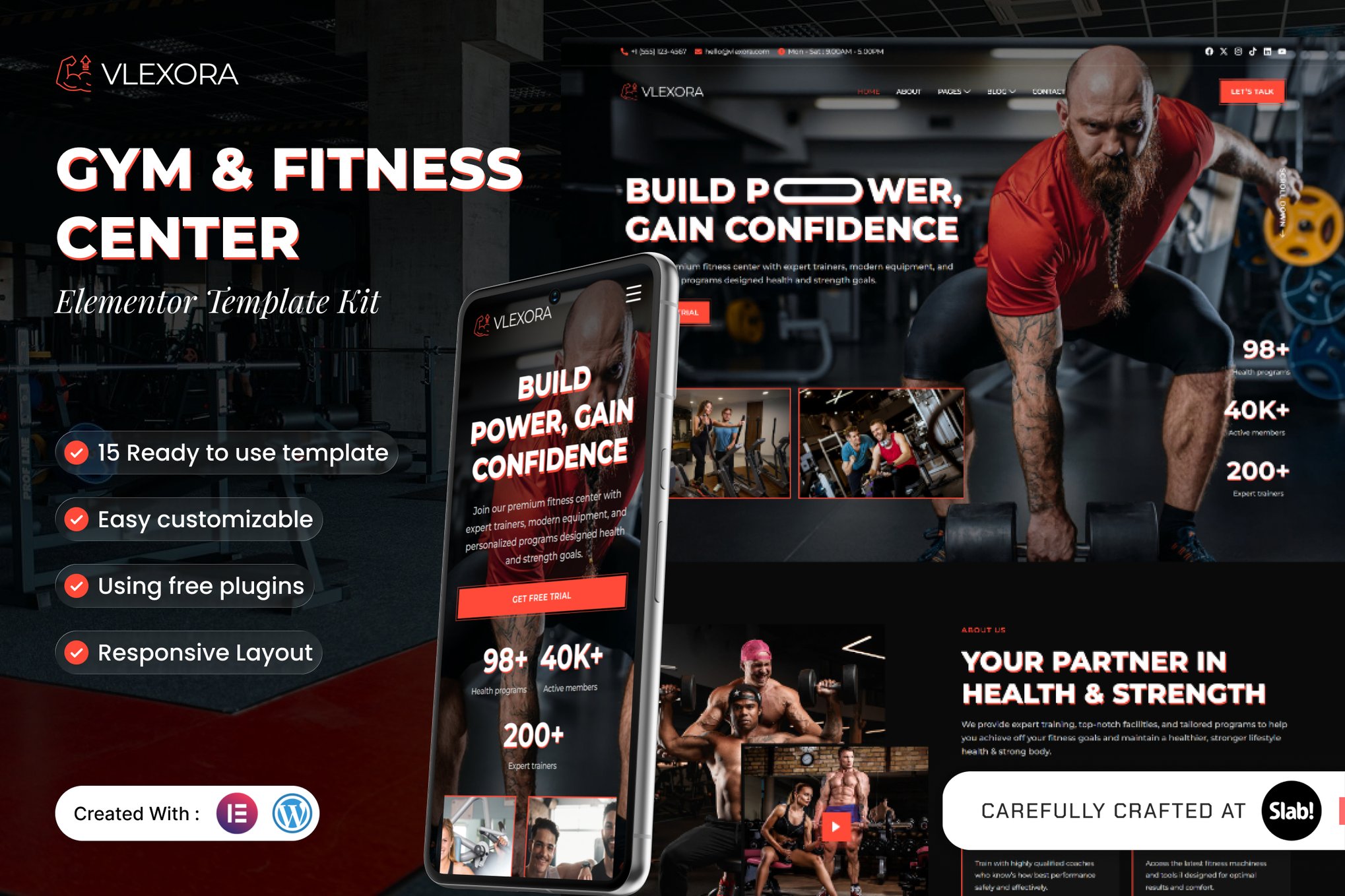 Vlexora - Gym & Fitness Center Elementor Template — Elementor template kit cover