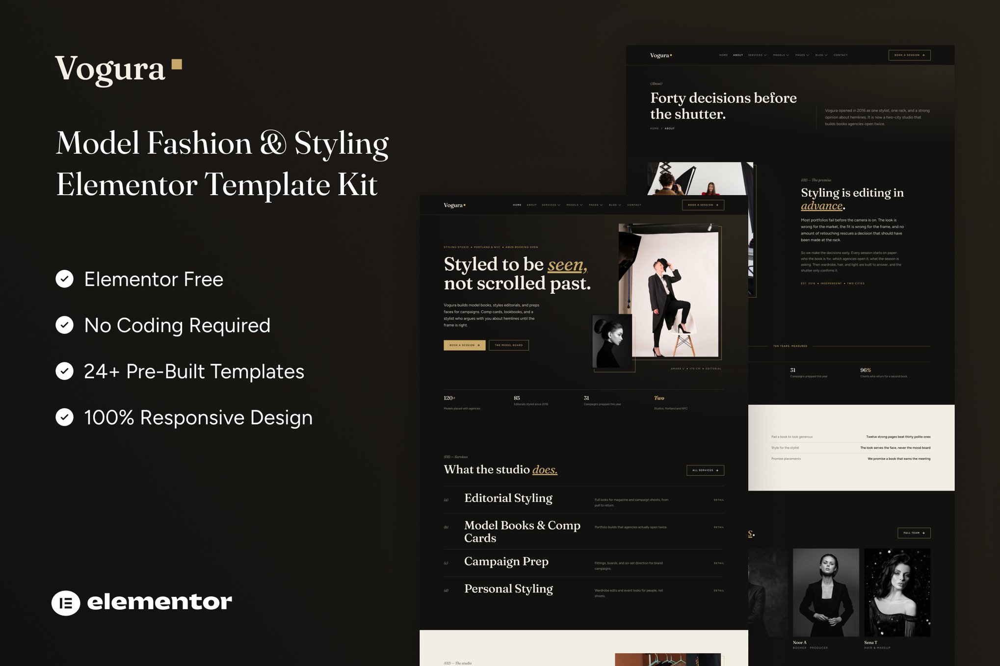 Vogura - Model Fashion & Styling Elementor Template — Elementor template kit cover