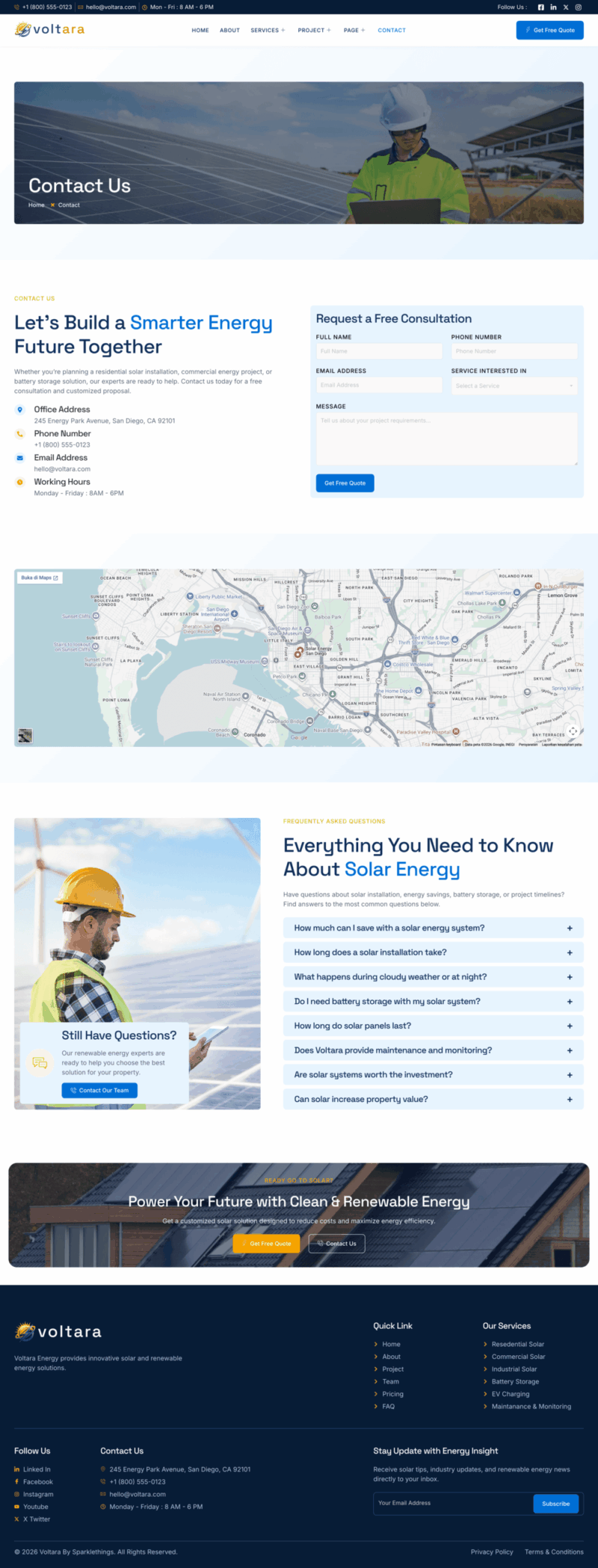 Contact — Voltara - Solar & Renewable Energy Elementor Template
