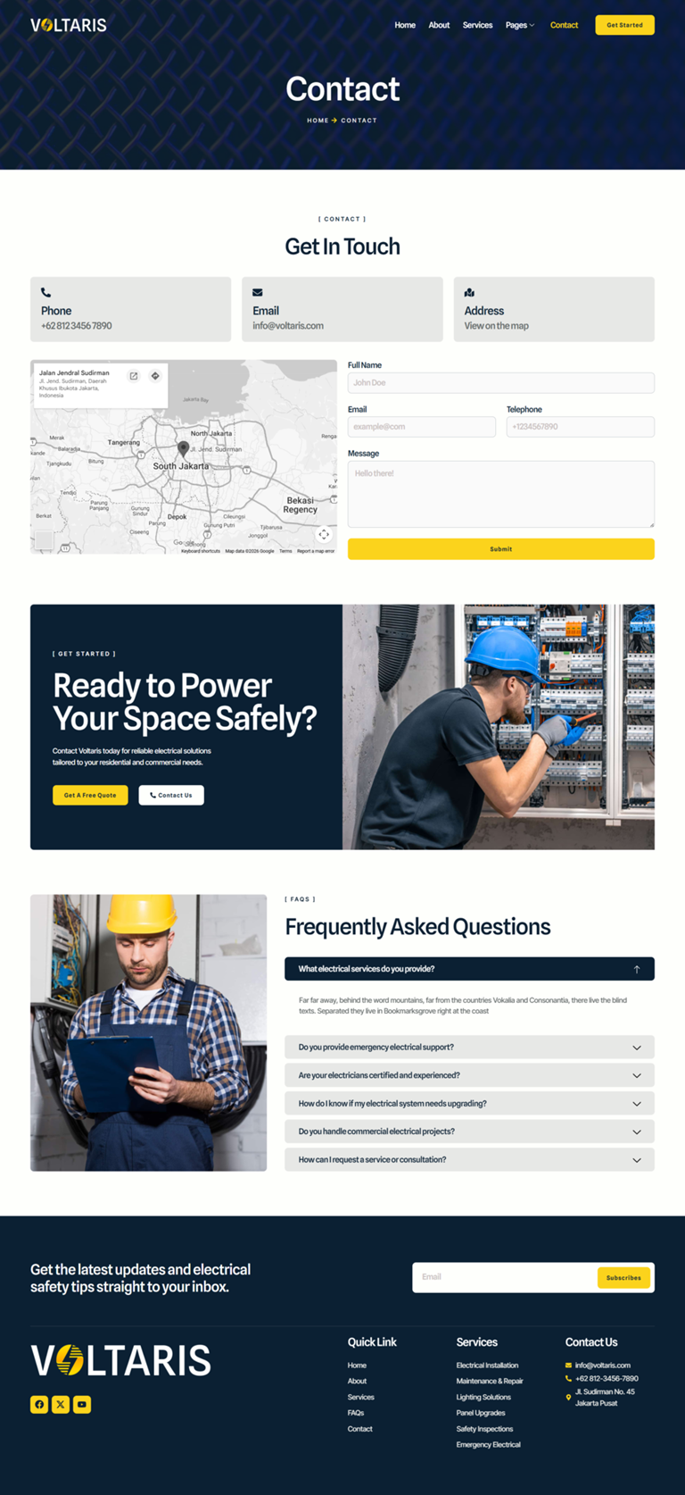 Contact — Voltaris - Electrician & Electrical Services Elementor Template