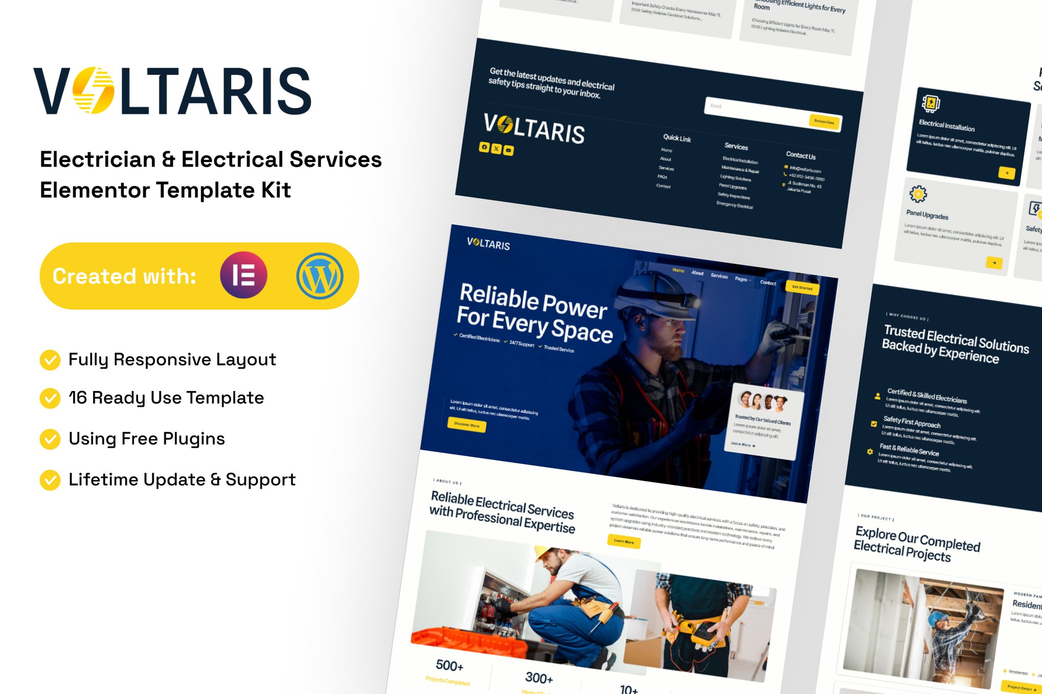 Voltaris - Electrician & Electrical Services Elementor Template — Elementor template kit cover