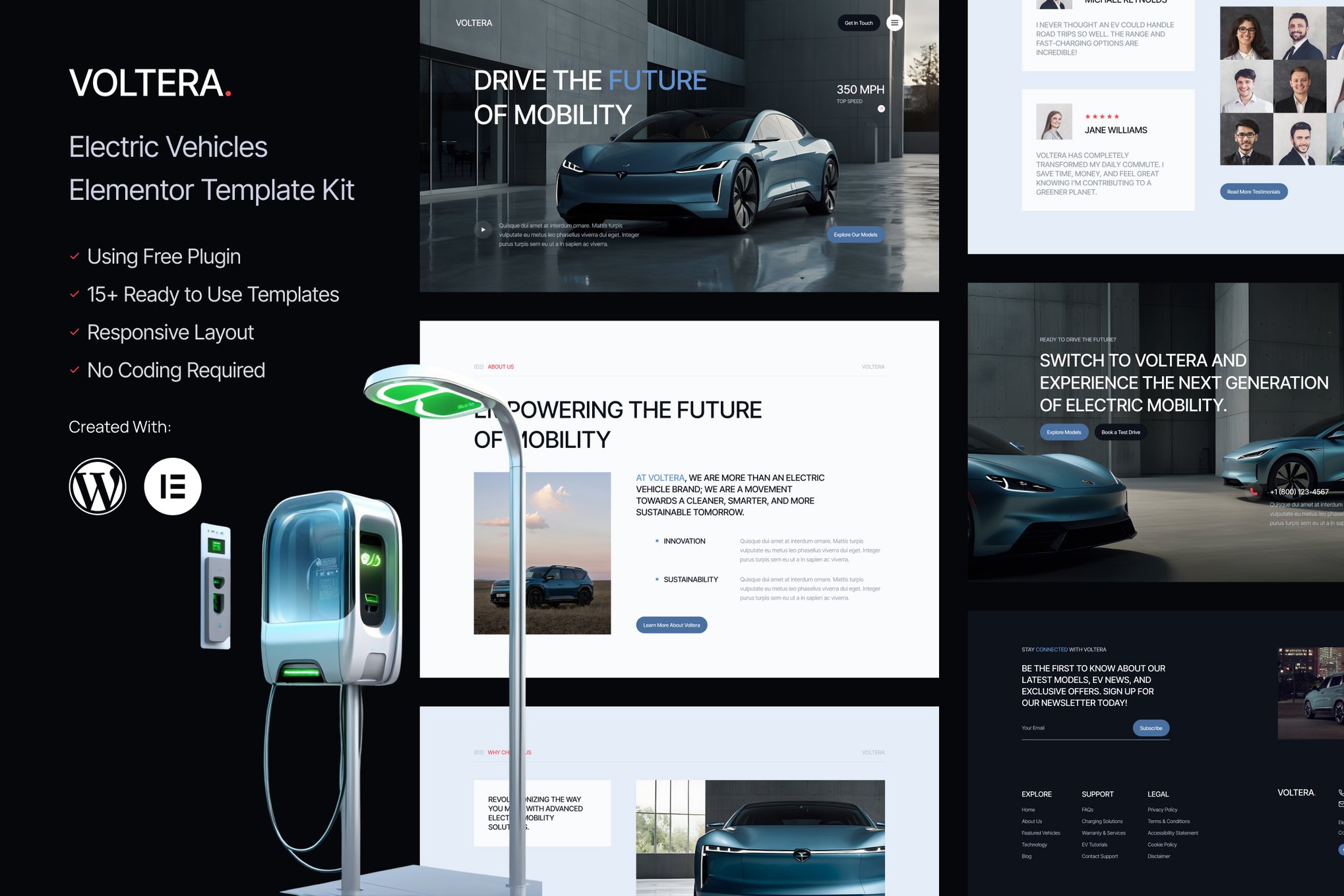 Voltera - Electric Vehicles Elementor Template — Elementor template kit cover