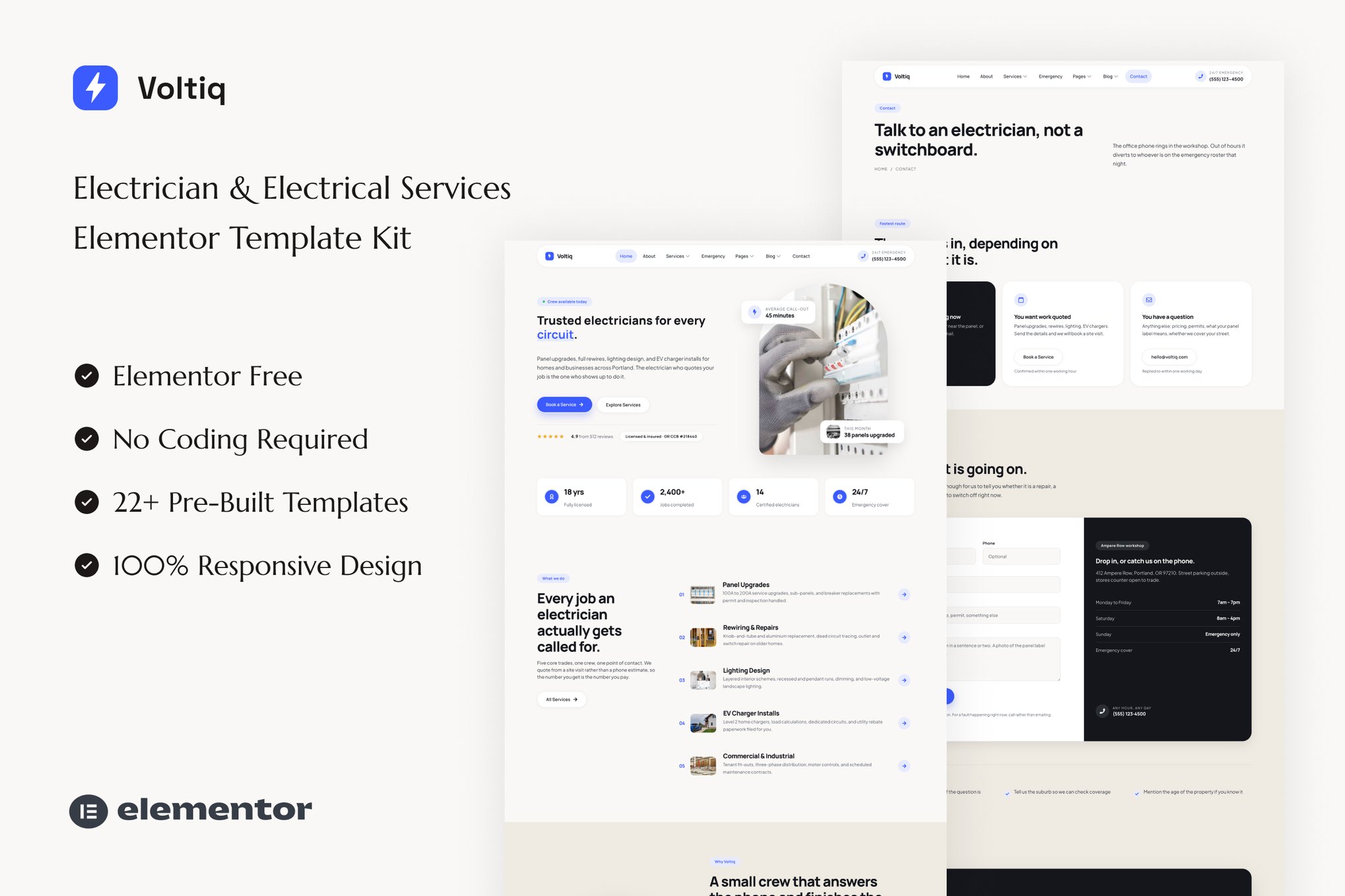 Voltiq - Electrician & Electrical Services Elementor Template — Elementor template kit cover