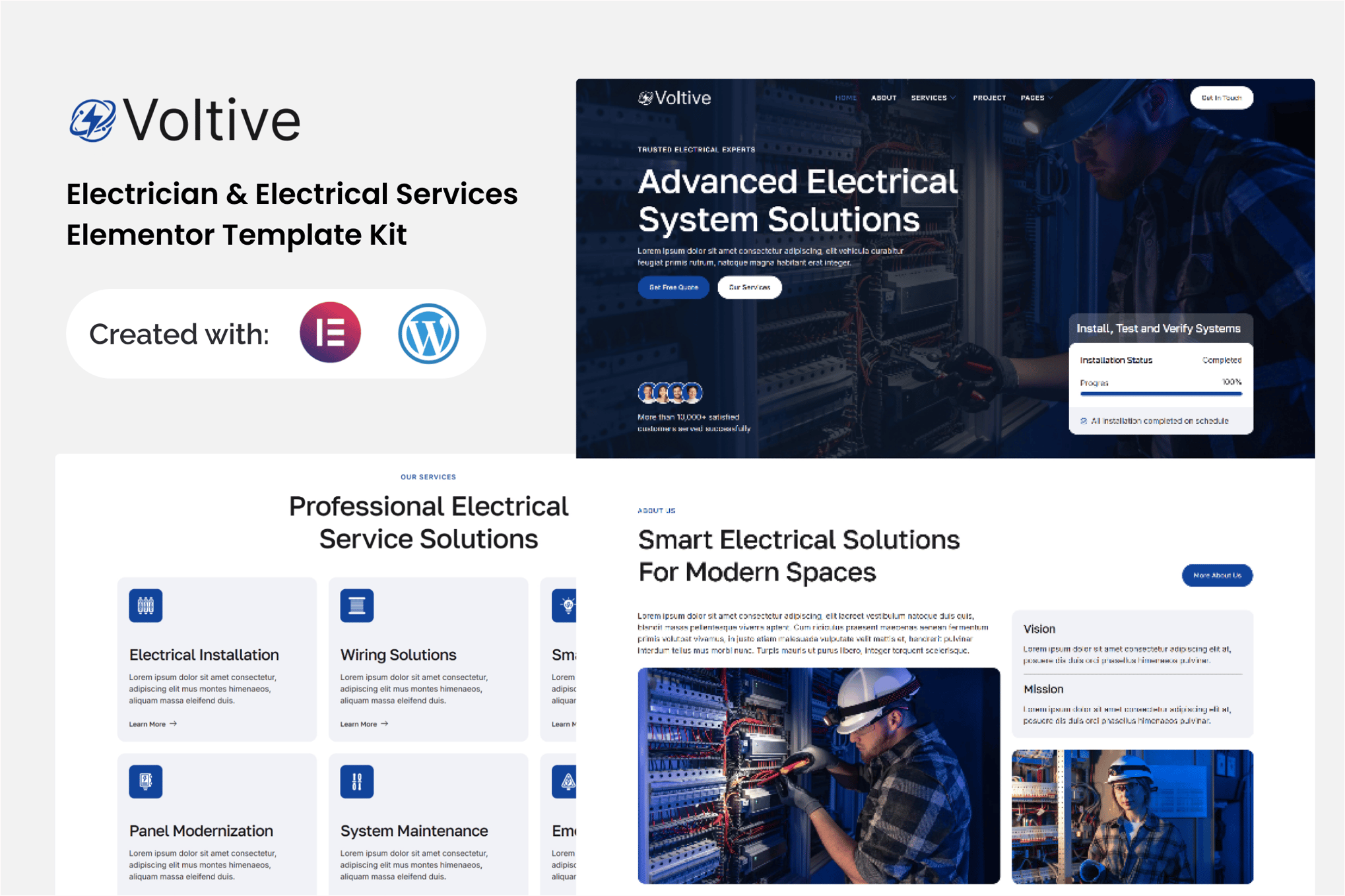 Voltive - Electrician & Electrical Services Elementor Template — Elementor template kit cover
