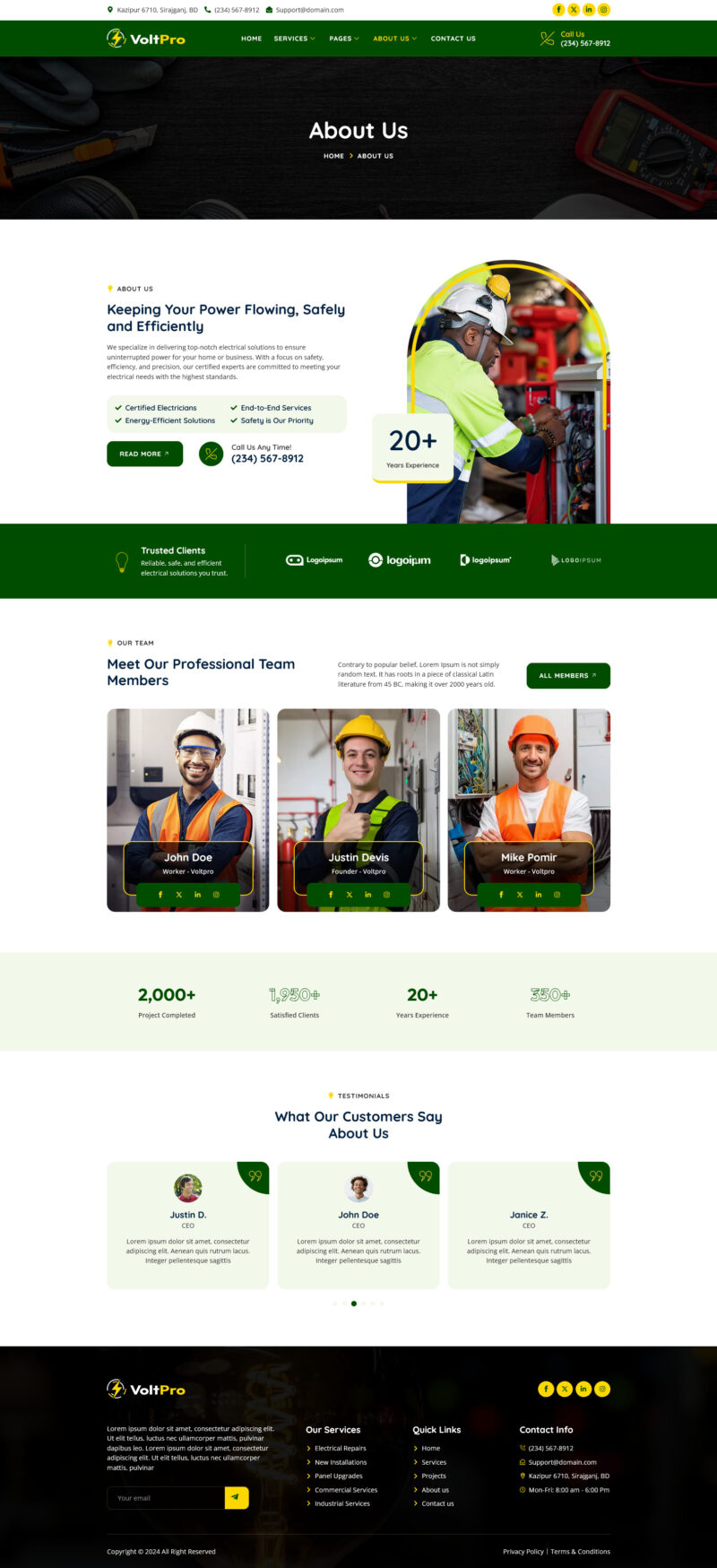 About Us — Voltpro - Electrical Services Elementor Template