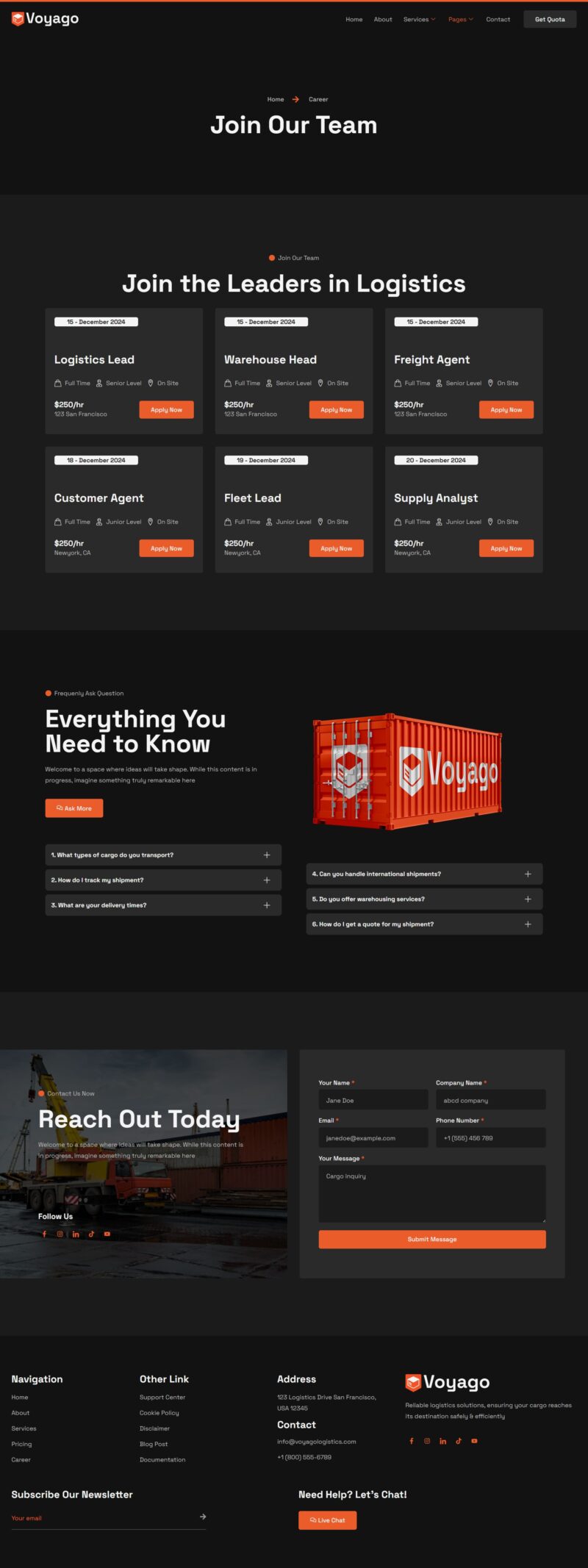 Career — Voyago - Logistic Cargo & Transportation Elementor Template