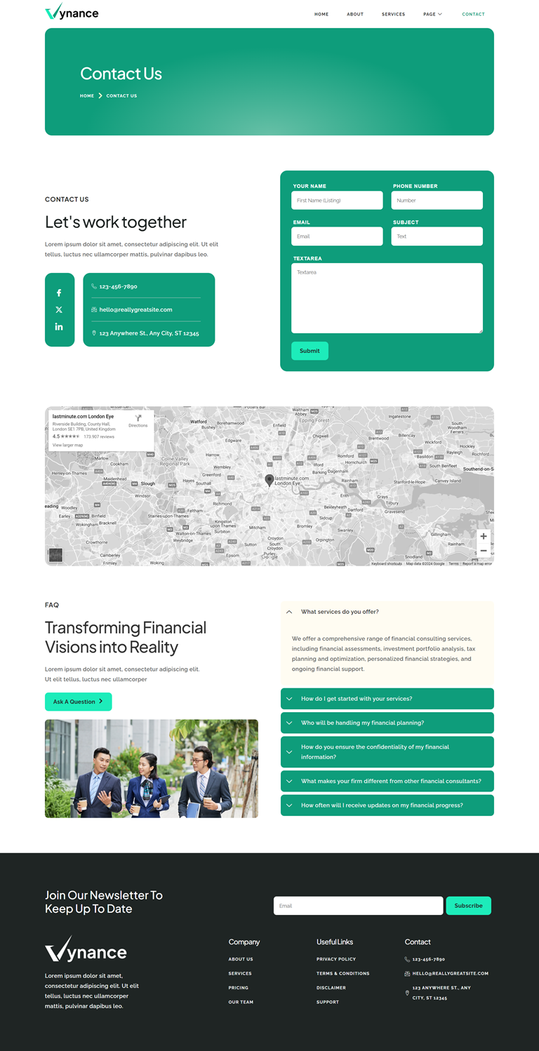 Contact Us — Vynance - Finance & Business Consulting Elementor Template