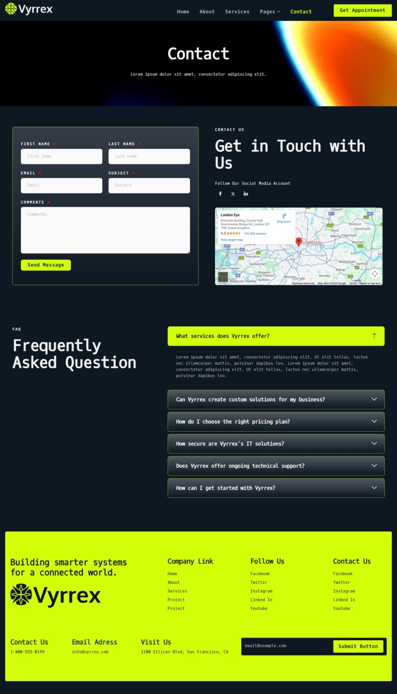 Contact — Vyrrex - IT Service & Development Elementor Template