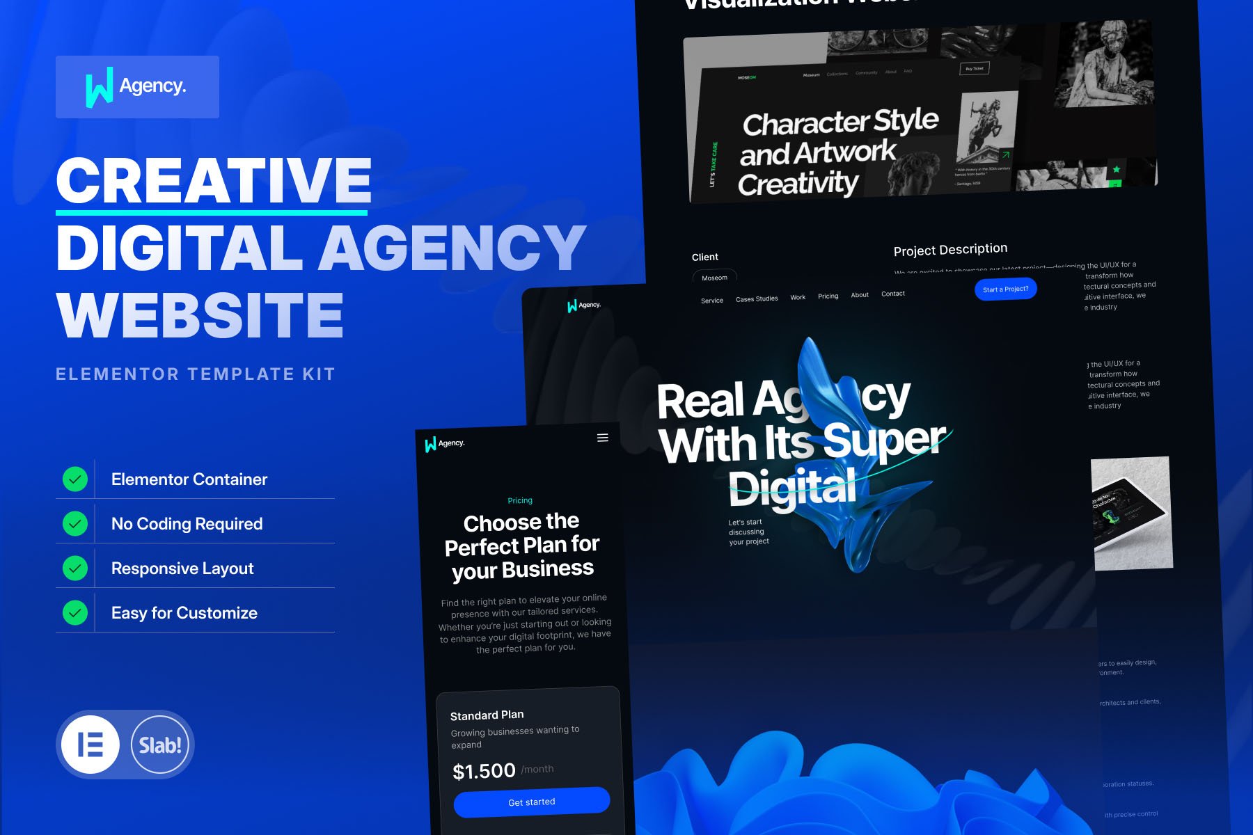 WAgency - Creative Digital Agency Elementor Template — Elementor template kit cover