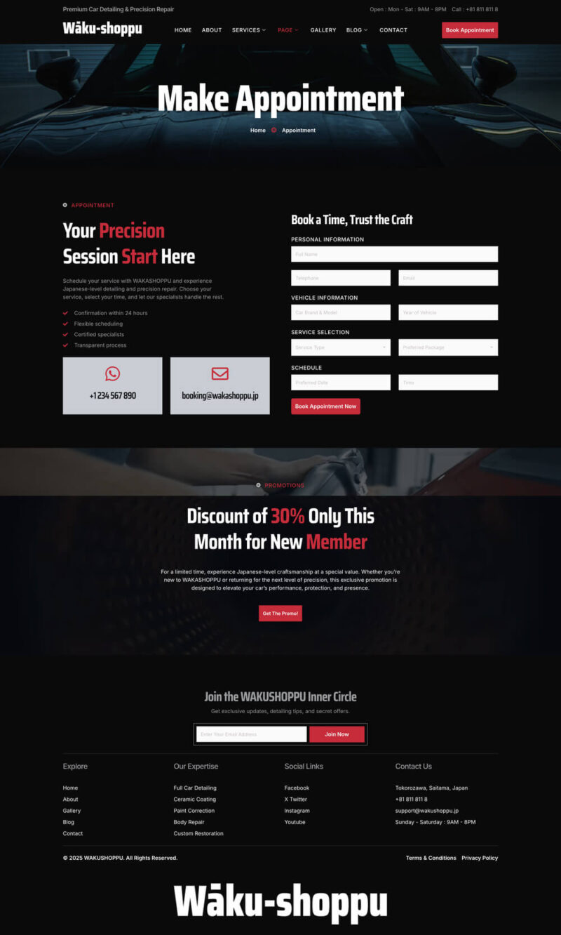 Appointment — Waku-shoppu - Car Detailing Service & Car Repair Elementor Template