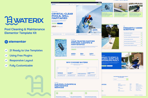 Waterix - Pool Cleaning & Maintenance Service Elementor Template — Elementor template kit cover