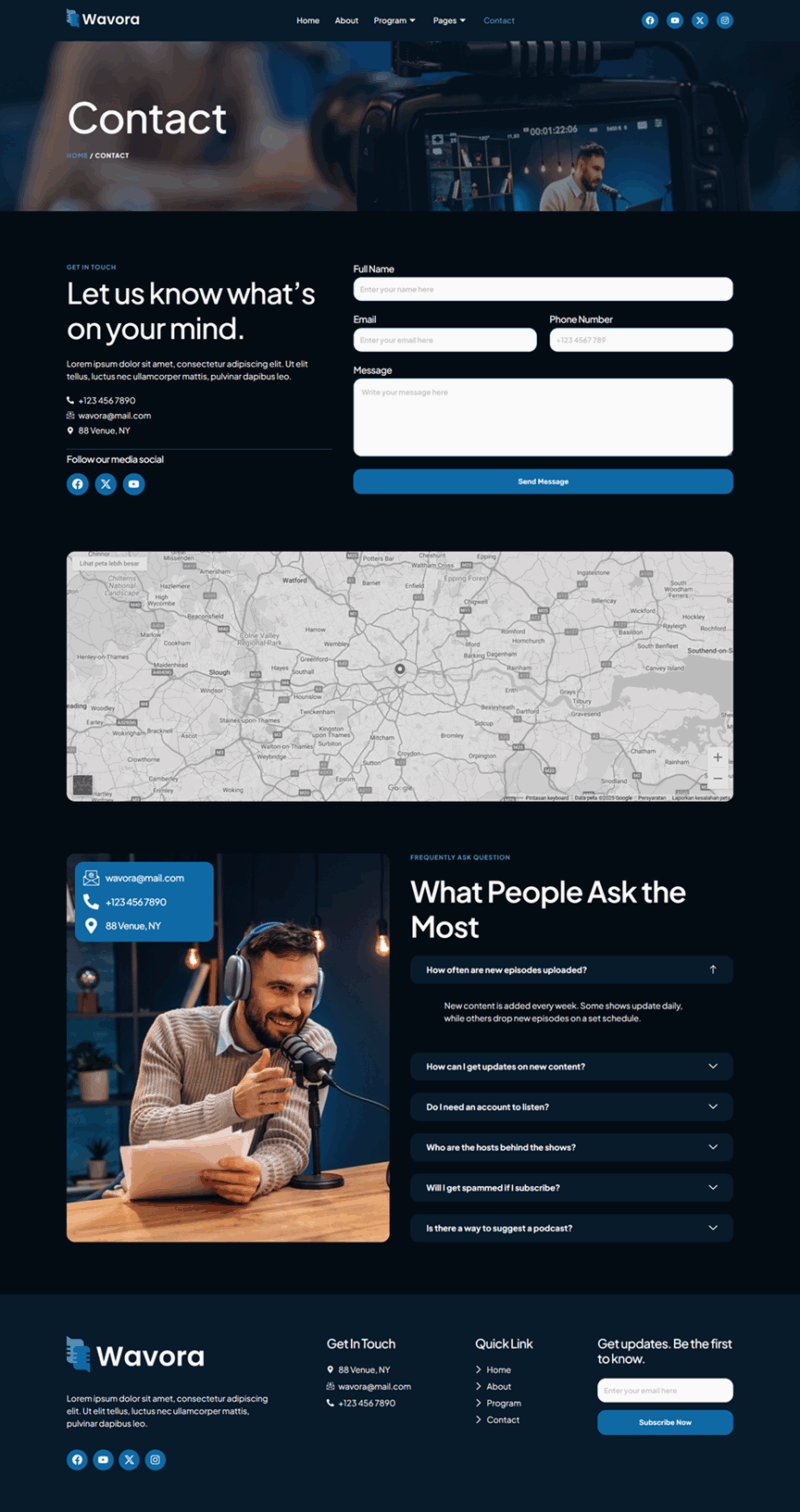 Contact — Wavora - Podcast & Radio Streaming Elementor Template