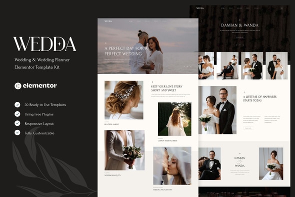Wedda - Wedding & Wedding Planner Elementor Template — Elementor template kit cover