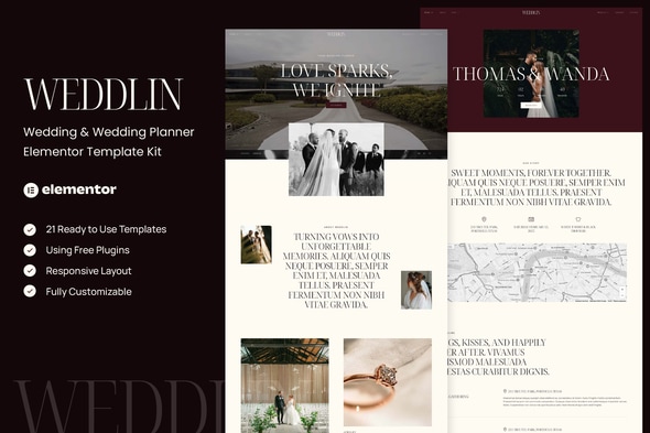 Weddlin - Wedding & Wedding Planner Elementor Template — Elementor template kit cover