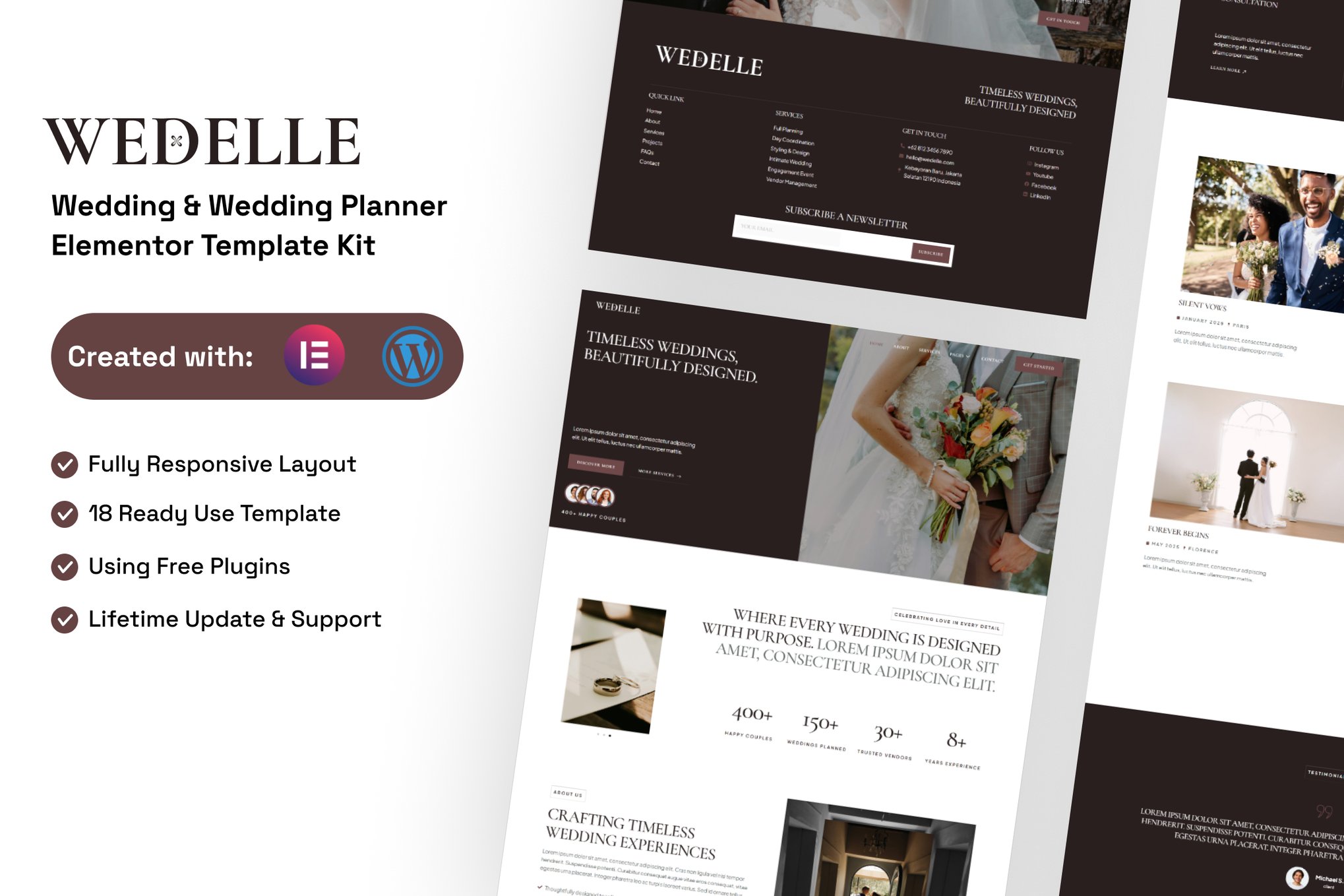 Wedelle - Wedding & Wedding Planner Elementor Template — Elementor template kit cover