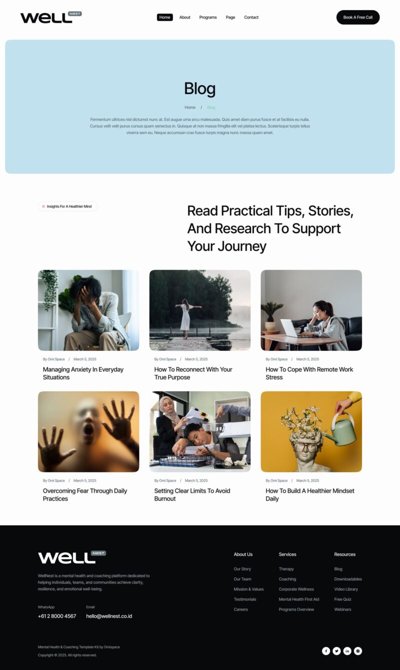 Blog — Well – Mental Health & Coaching Elementor Template